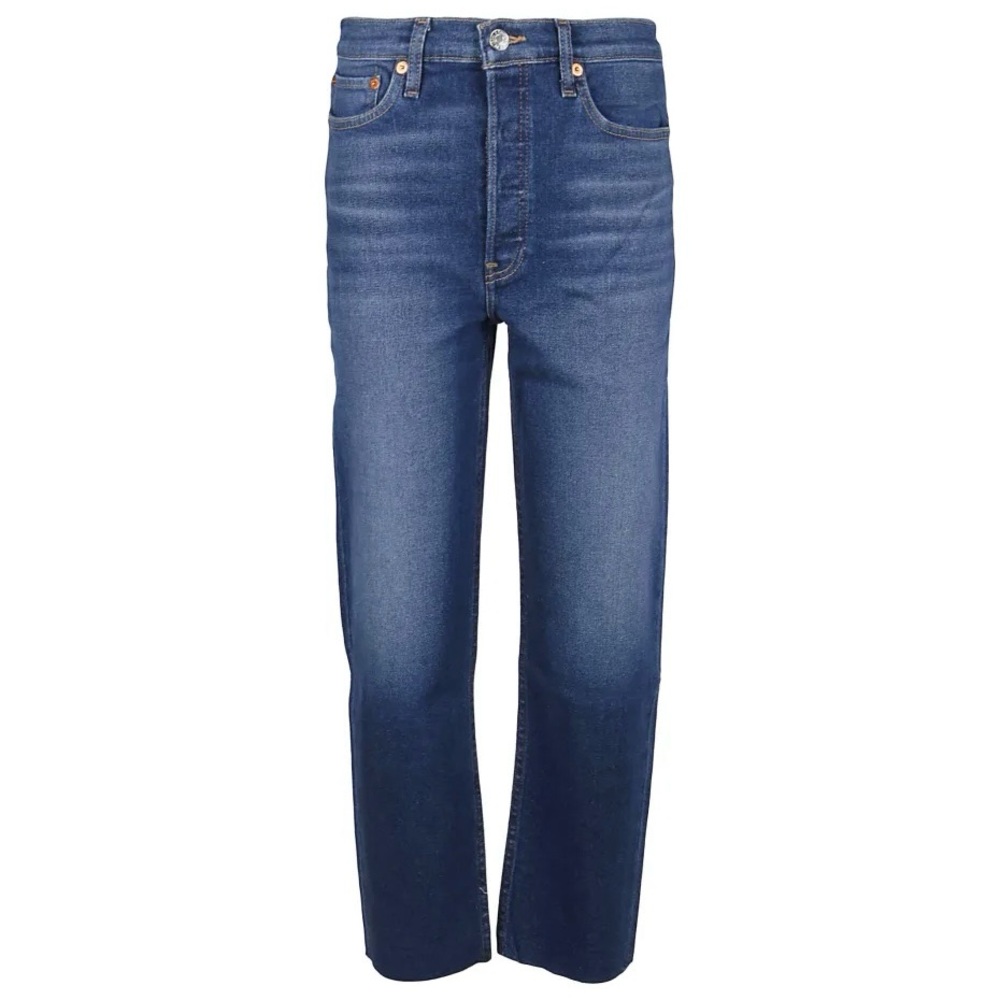 RE/DONE 70s Stove Pipe Ultra High Rise Button Fly Blue Denim Stretch Jeans